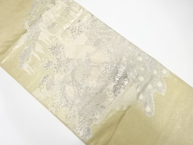 JAPANESE KIMONO / ANTIQUE PEACOCK / PEONY / WISTERIA PATTERN WOVEN FUK